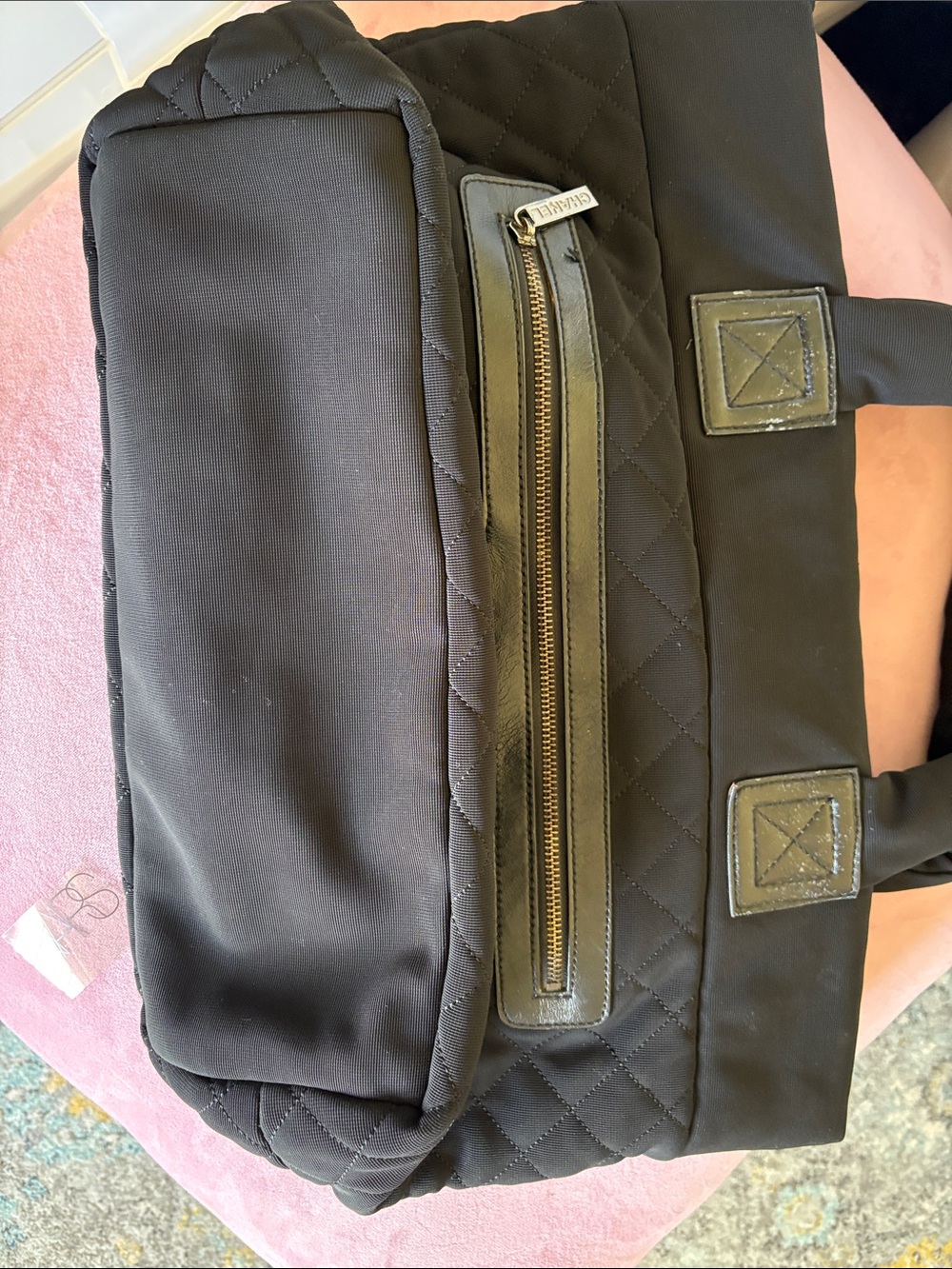 VINTAGE CHANEL Black Quilted Tote with Front Zip Pocket - Picture 10 of 11